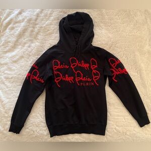 Rare Philipp Plein Black Hoodie Bold Red embroidered Script Size XL( fits like L